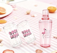 Shaker à cocktails WS Brand WS-B027st, shaker à cocktails rose flamant rose avec logo personnalisé, verres transparents, pour mariage, cadeau de la Saint-Valentin