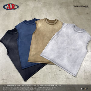 Wasteland Style Vest Dirty Wash 100% algodón 275G Frayed Edge Chaleco deportivo de alta calidad para hombres Camisa sin mangas - Product Image 5