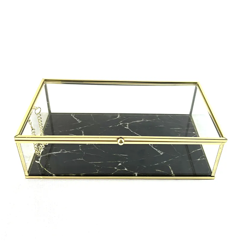 Beautiful Handmade Jewelry Box Jewelry Glass Storage Box  Gold Glass Box with Marble pattern