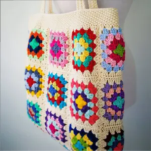 100% Crochet Bag Glenny Square Bag Crochet tote Bohemia Estilo saco das mulheres