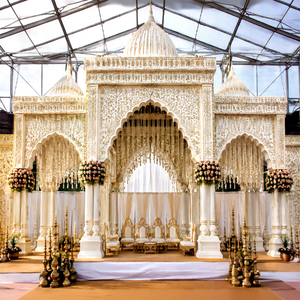 Mandap de Boda Hindú Exclusivo con Domo de Oro Blanco, Estilo Moderno, para Grandes Ceremonias en EE. UU. - Product Image 1