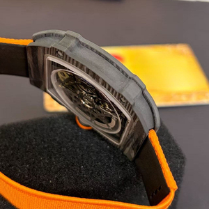 Reloj Mecánico Automático de Lujo con Esfera Esqueletizada, Modelo 67-02, Correa de Lona Naranja y Fibra de Carbono para Hombre - Product Image 4