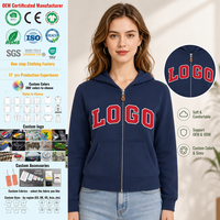 Sweat-shirt à capuche zippé personnalisé pour femme en molleton de coton French Terry, brodé et imprimé, style streetwear décontracté