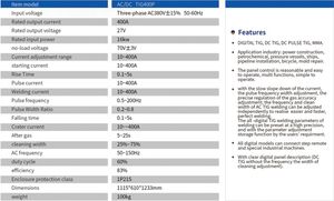 Máquina de soldar TIG inversora de 400 amperios CA/CC con carro y enfriador de agua, voltaje de entrada trifásico de 400 V ±15% 50/60 Hz - Product Image 4