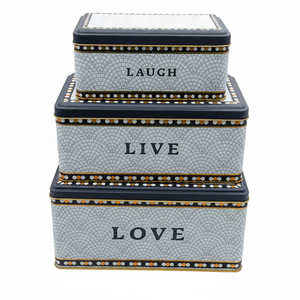 Ensemble de boîtes de rangement rectangulaires en métal-260x170x125mm-245x145x100mm- 193x117x88mm (lot de 3) Mosaïque géométrique à motif de mosaïque - Product Image 2