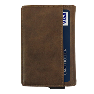 Porte-cartes fin en cuir véritable pour homme, portefeuille long, fermeture ouverte minimaliste, marron - Product Image 5