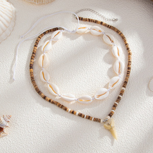 Nouveau Collier Tendance Tressé à la Main avec Coquillages Puka, Perles en <span class=keywords><strong>Bois</strong></span> de Coco et Breloque Fausses Dents de Requin pour Hommes - Product Image 3