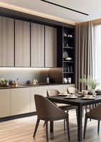 Buffet ultra-minimaliste sur mesure en érable massif avec portes coulissantes en verre, hauteur personnalisable, rangement intégré pour salle à manger, éclairage LED, cuisine