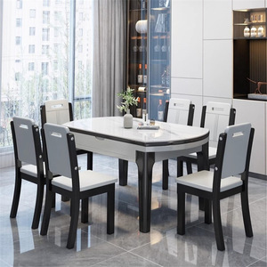 Ensemble de table à manger Shulin Furniture, 6 pièces, extensible, plateau en marbre ovale, style moderne minimaliste, pour salle à manger à domicile - Product Image 4