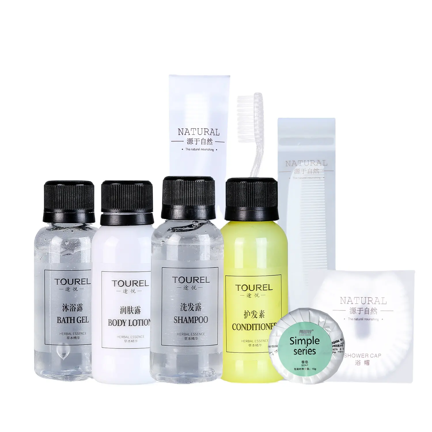 Organic liquid hotel bottles 5 star luxury cosmetic packaging hotel room amenities list