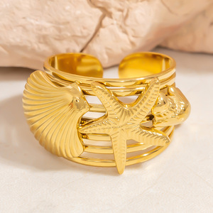 European And American Style <b>Shell</b> Star Cuff <b>Bracelet</b> 18k Gold Zinc Alloy Unisex Jewelry Gift - Product Image 3