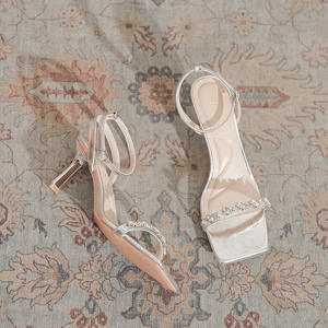 Chaussures à talons hauts transparentes minimalistes pour femmes, escarpins invisibles pour mariage et soirée, avec brides en PVC transparent et talon carré bas épais - Product Image 2