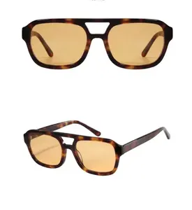 Yafu fabricant de lunettes personnalisées en petite quantité. Monture en acétate Soleil Lunettes de soleil polarisées à double faisceau moyen pour hommes et femmes