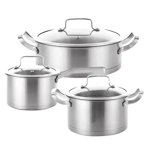 Satin Polished Stainless Steel Cookware Sets Of 6 PCS Straight Shape For Kitchen Induction Non-stick Cooker