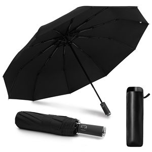 Parapluie pliant automatique noir uni en pongee, coupe-vent, 23 pouces, idéal pour les cadeaux d'affaires – Vente chaude - Product Image 1