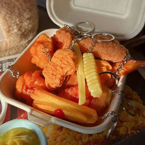 Simulated PVC Food Keychain Set French Fries Chicken Nuggets Fried Wings Cute Mini Fast Food Pendants for Kids Promotional <b>Gifts</b> - Product Image 3