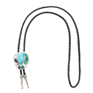 Western Cowboy Turquoise Feather Bolo <b>Tie</b> for <b>Men</b> Vintage Hand Carved Alloy <b>Black</b> Braided Leather Cord Necklace Bolo <b>Tie</b> - Product Image 4