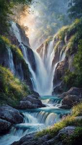 Natuur 3D Waterval Schilderij Prachtig Landschap Wanddecoratie Huishoudelijke Decoratie Waterval Olieverfschilderij - Product Image 2