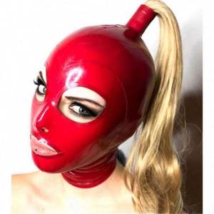Adulte Sexy Capuche En Caoutchouc <span class=keywords><strong>Latex</strong></span> Capuche Cosplay Blonde Perruque Queue De Cheval Club - Product Image 1