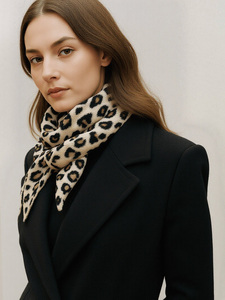 وشاح مثلث أنيق من مزيج الصوف والبوليستر بنقشة الفهد، إكسسوار راقي لا غنى عنه في الخريف والشتاء، شال أنيق للنساء - Product Image 3