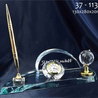Organisateur de bureau personnalisé, porte-stylos en cristal avec horloge, ornement globe en cristal
