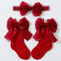 Ensemble chaussettes et bandeau pour bébé style princesse jacquard tricoté antidérapant pour enfants européens et américains, 0-18 mois, cadeau pour bébé