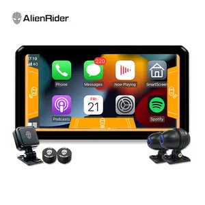 AlienRider M2 Pro motosiklet Dash kamera ile 6.1 inç dokunmatik ekran motosiklet sürme sistemi TPMS CarPlay navigasyon cihazı