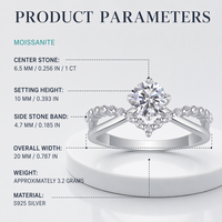 Bague en Moissanite Argent S925 Un Carat Rond Six Griffes Bande Courbe à Accents Divisés Cadeau de Mariage pour Femme