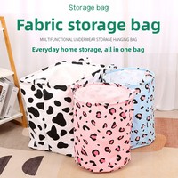 D5352 Panier à linge pliable en tissu coton-lin imperméable pour la maison, sac cylindrique de rangement pour vêtements et jouets à imprimé léopard