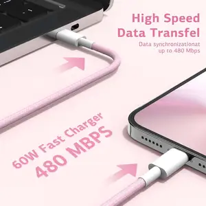 60W OEM Cáp USB loại C sạc 3A sạc nhanh 3ft 6ft 10ft bện cáp điện thoại di động sạc nhanh cáp dữ liệu cho iphone15 - Product Image 5