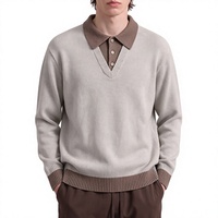 Pull en maille jacquard polyester color-block style preppy coréen pour homme, coupe ample décontractée à revers, collection automne/hiver 2026