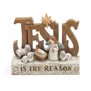 Sculpted Nativity Scene Figures with Christmas Messages, Jesus Tabletop Holiday Decorations