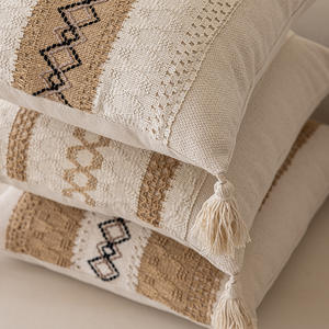 Funda de Almohada Geométrica Moderna, Cuadrada, Bordada, con Borlas Decorativas, Funda de Cojín para el Hogar, Poliéster y Algodón, Patrón Abstracto - Product Image 3