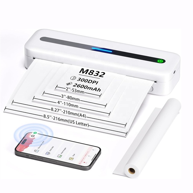 High Quality A4 Size M832 Wireless Portable Thermal Printer 300dpi Clear Document Printing Inkless Mobile Phone Accessory Stock