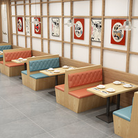 Meubles de restaurant Foshan, canapé en bois massif, canapé mural pour restaurant occidental, café, dossier en tissu doux, ensemble table et chaises commerciales