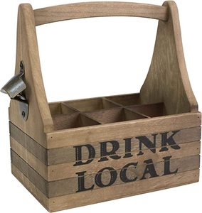 Cesta de Almacenamiento de <span class=keywords><strong>Cerveza</strong></span> de Madera para 6 Botellas con Sacacorchos de Metal Incorporado y Separador Extraíble - Product Image 1