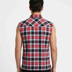 Camisa de Franela a Cuadros sin Mangas para Hombre, Personalizada por el Fabricante, de Algodón Pesado, con Cuello Abotonado, Estilo Casual, para Verano - Product Image 2