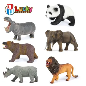 Simulation Soft Rubber Elephant Toy Plastic Zoo Animal Set Toy Panda Hippo Elephant Lion Rhino Brown Bear