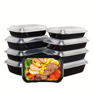 Boîtes repas jetables carrées noires en PP à 1 compartiment personnalisables avec couvercle pour gaufrage et vernissage - Product Image 1