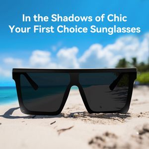 Square Oversized <b>Sunglasses</b> for Women Men Trendy Fashion Flat Top Big <b>Black</b> Frame Shades <b>Black</b> Clothing, Shoes & Jewelry - Product Image 2