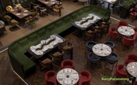 Conception graphique d'intérieur pour hôtel de luxe, restaurant, bar moderne, concept de comptoir, ensemble de mobilier de salle à manger personnalisé pour restaurant