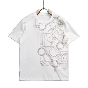 T-shirt in cotone a doppio filato stile street con ricamo lettera <span class=keywords><strong>H</strong></span>, vestibilità ampia versatile, unisex, a maniche corte - Product Image 5