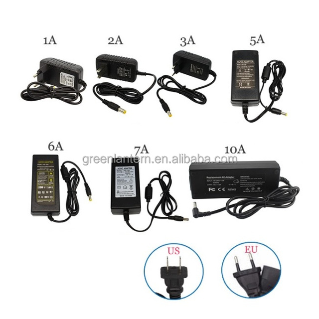 1A 2A 3A 5A 6A 7A 10A LED Power Adapter AC 110V 220V to DC 12V LED Adapter Power Supply with DC Male Connector for LED Lights