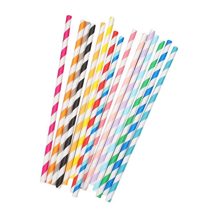 Customized Color 100PCS Eco-Friendly Disposable Straight Paper Straws Red Stripes Single Wall Style Straws for Juices Drinks