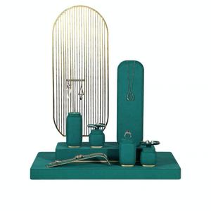Jinsky Custom Deak Green Microfiber Metal <b>Jewelry</b> Display Stand Showcase for Earrings Ring Necklace Bracelet <b>Jewelry</b> Display Set - Product Image 3
