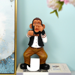 Porte-mouchoirs créatif en forme de singe, design de dessin animé, figurine décorative autoportante pour la maison - Product Image 3