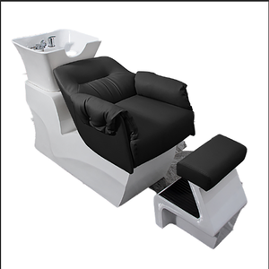 HICOMED <span class=keywords><strong>Fauteuil</strong></span> de lavage électronique pour salon de coiffure en cuir gris et coque blanche, lit de massage pour shampoing avec repose-pieds - Product Image 5