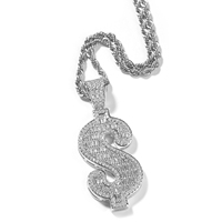 Nouvel arrivage Vente en gros Pendentif en dollar Pavé de zircone cubique blanche CZ Iced Out Pendentif en argent bling Bijoux pour hommes