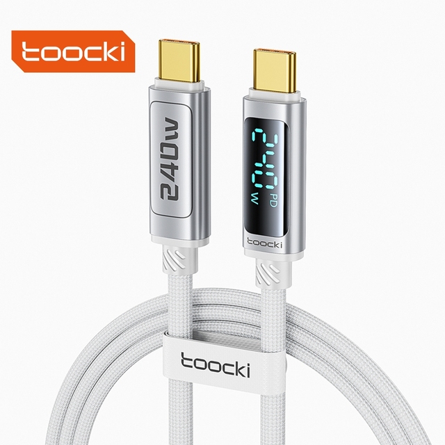 Toocki 240W Digital Display USB C Cable With PD3.1 Fast Charging E Marker Chip 480Mbps Data Transfer for Laptop Home Office