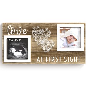 Cadre photo rustique en bois pour bébé, double cadre photo « Amour à l'instant » - Product Image 1